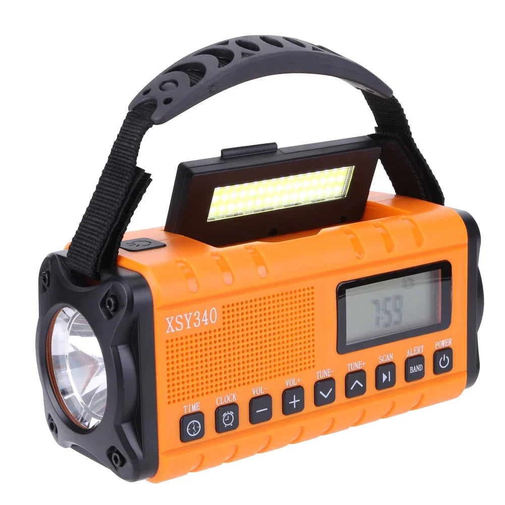 12000mAh AM/FM/NOAA Weather Radio with 2 Solar Panels Solar Hand Crank Portable Emergency Radio Reading Lamp for Outdoor Camping