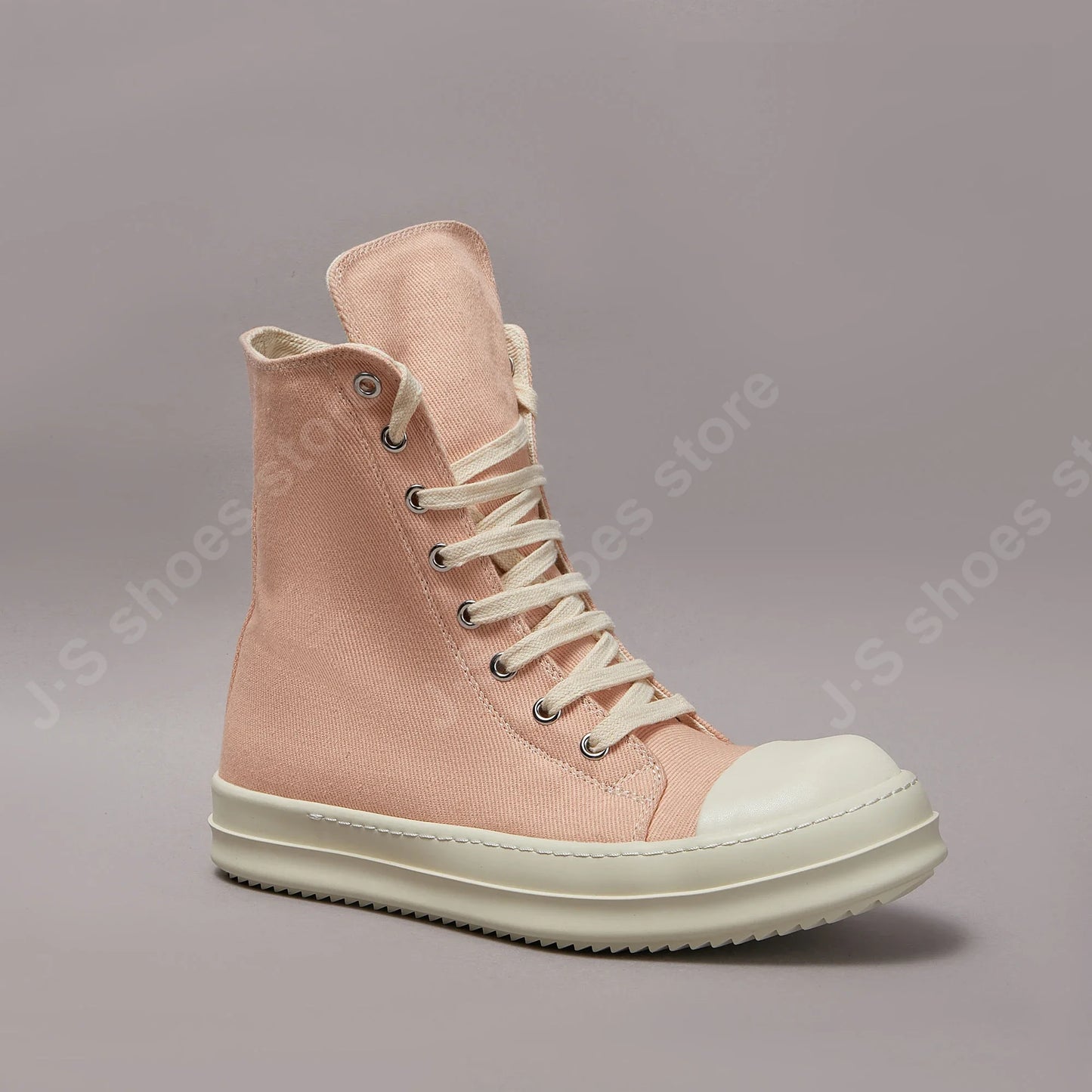 Ricks Men Casual Shoe Women Pink Canvas Shoes High Top Sneaker Owens Ankle Boot Zipper Thick Sole Flat Shoes Luxury Sneakers