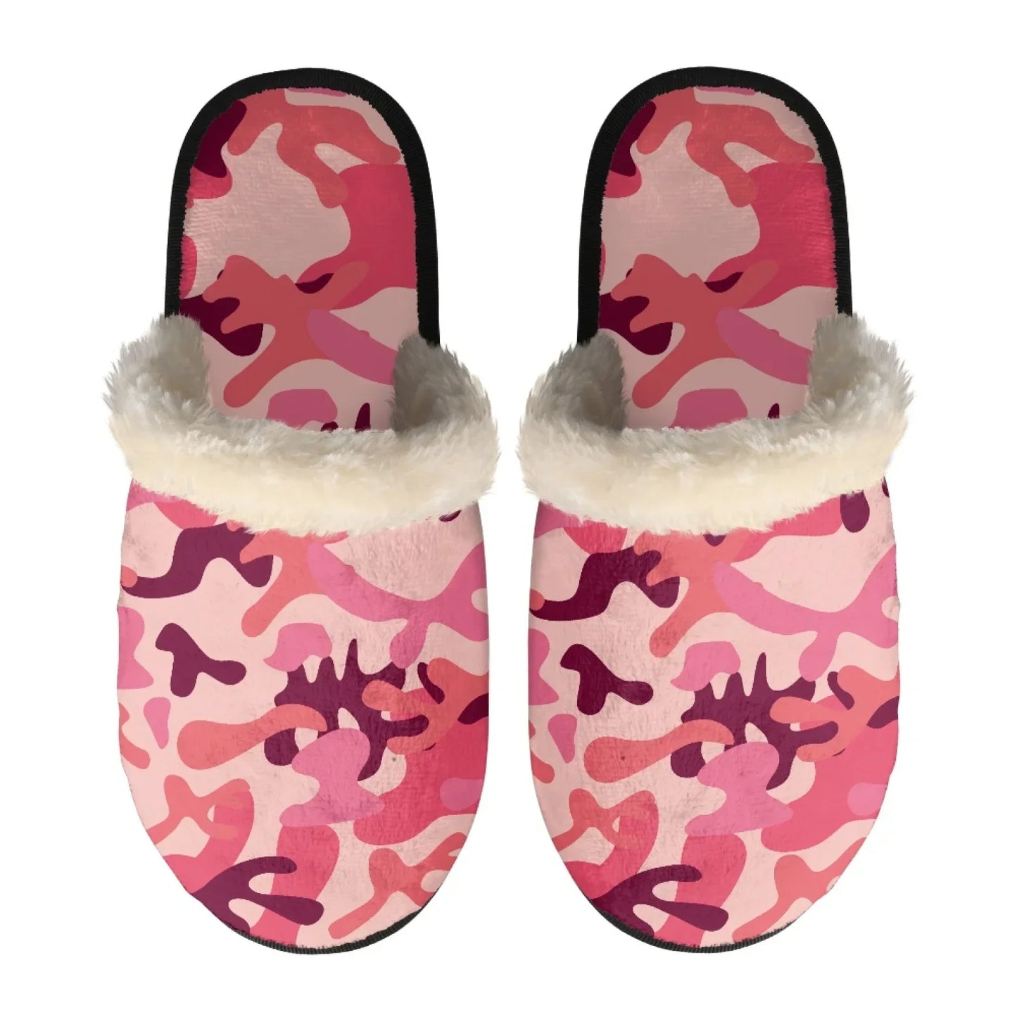 Unisex Indoor Home Pink Camouflage Plush Cotton Slippers Comfortable Keep Warm Flannel Upper EVA Soles With Anti-Slip Design