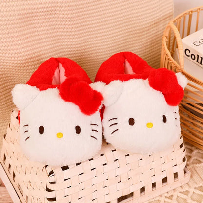 Cartoon Sanrioed Kuromi Hello Kitty Y2K Plush Slippers Women Melody Cinnamoroll Anime Kawaii Winter Home Cotton Shoes Soft Girl