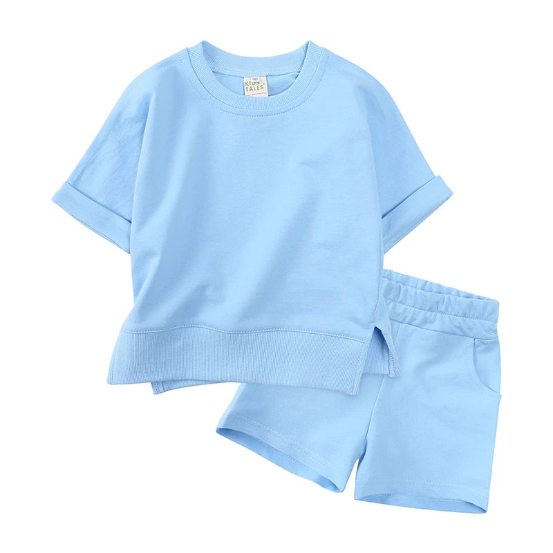 New Arrivals Summer Tracksuit Kids Clothes Sets For Girls Short Sleeve Cotton Top T-shirt+Shorts Boys Loungewear Outfits Suit