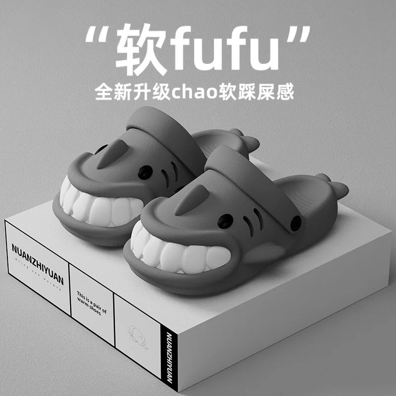 2024 Summer New Smiling Shark Slipper Men Women Slide Bathroom Flip Flops Beach Mule Slipper Anti-skid Flat Shoe Couple Slipper