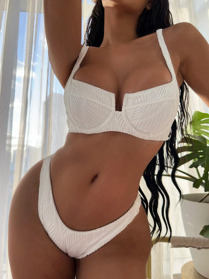 2024 New Solid White Swimsuit Woman 2023 Sexy Underwire U-neck Bikini High Waist Two Piece Swimwear Backless Beach Bathing Suit