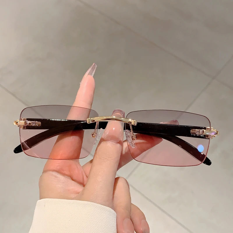 KAMMPT Rimless Rectangle Sunglasses 2024 New in Vintage Gradient Ocean Lenses Shades Trendy Brand Designer Fashion Sun Glasses