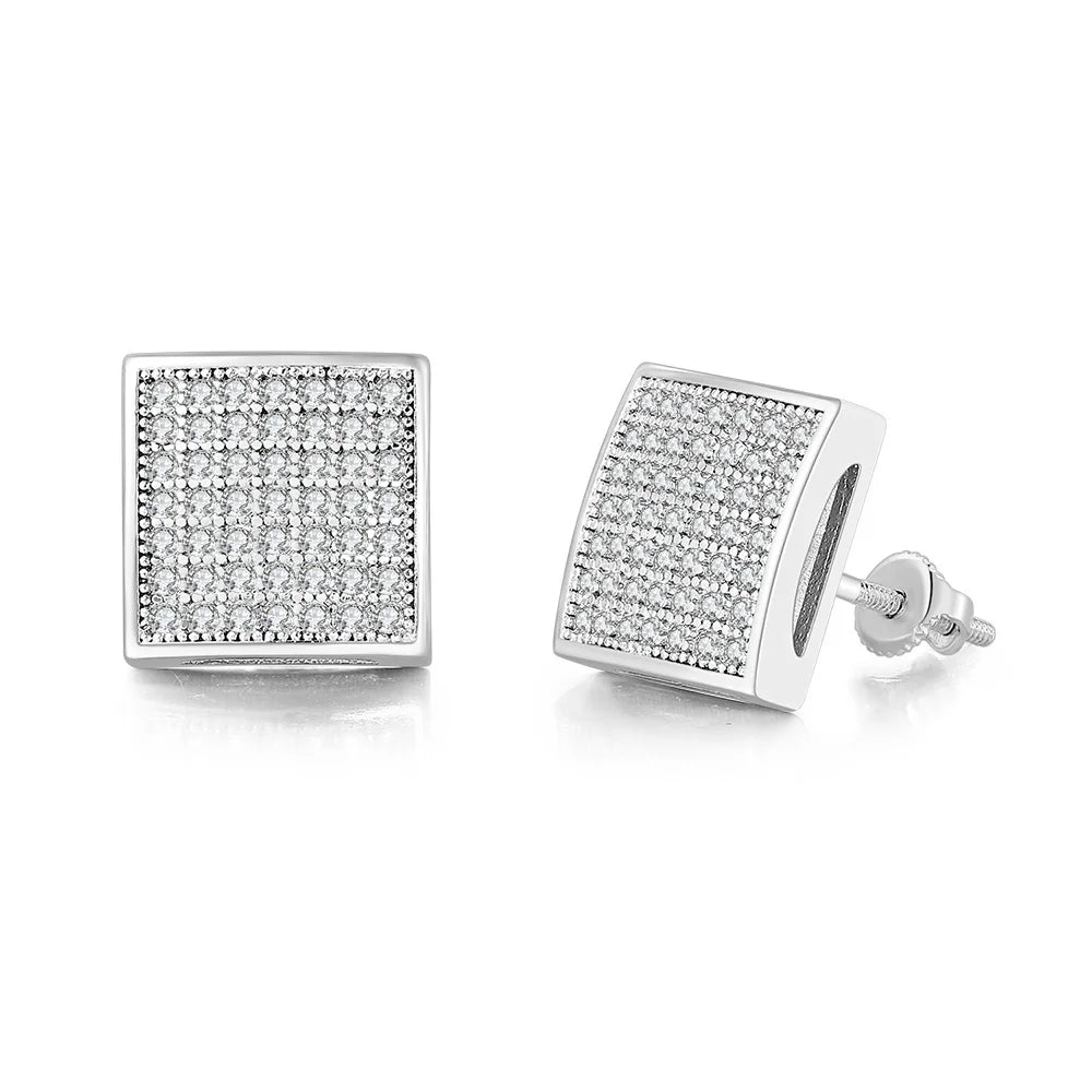 Hip Hop 8MM Square Stud Earrings For Women Men Iced Out Bling Micro Full Pave Rhinestone CZ Stone Earring Trendy Jewelry OHE127