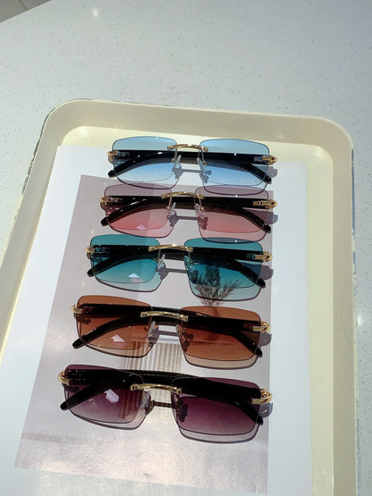 KAMMPT Rimless Rectangle Sunglasses 2024 New in Vintage Gradient Ocean Lenses Shades Trendy Brand Designer Fashion Sun Glasses