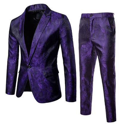 High Quality Men's Classic Jacquard Suit Set 2pieces (Blazer+pants) Luxury Fashion Business Slim Social Ball Tailcoat Size S-3XL