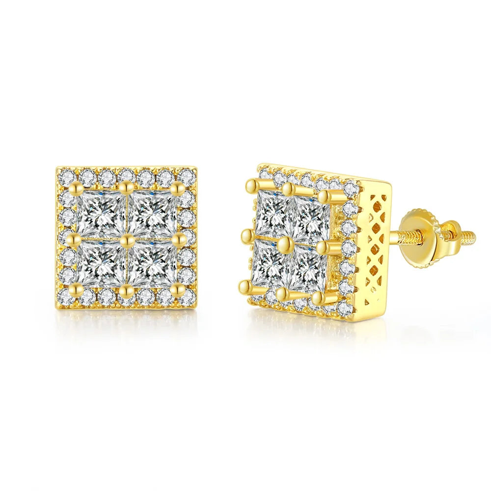 Hip Hop 8MM Square Stud Earrings For Women Men Iced Out Bling Micro Full Pave Rhinestone CZ Stone Earring Trendy Jewelry OHE127