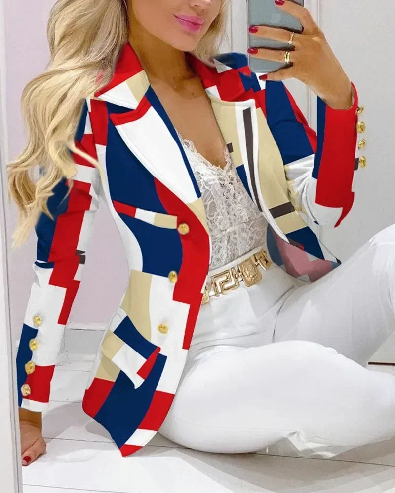 2025 Women Formal Jacket & Trousers Office Lady Outfits Autumn Women Two Pieces Set Print Blazer Coat & Pants Suit Sets Female