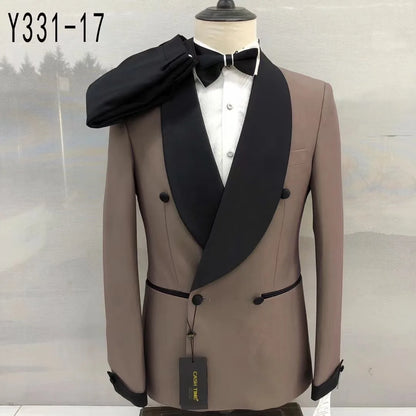 Fashion Black Suits for Men Slim Fit Double Breasted Blazer Pants 2 Pieces Set Prom Wedding Business Men Suit Shawl Lapel Tuxedo