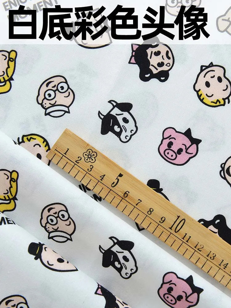 Japanese Style Cartoon Fabric Cute Illustration Comic Character Children Chintz for Sewing Clothes Dresses by Half Meter