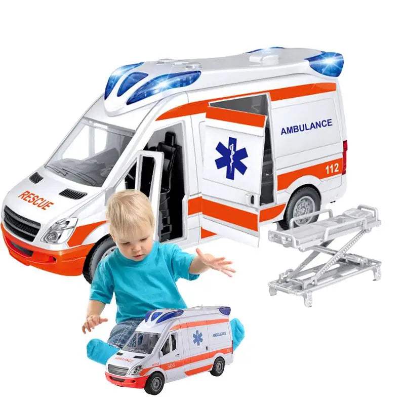 Simulation Ambulance Model Pull Back Sound And Light Die-casting Car Toy Police Special Car Toys Gifts for Children's boys