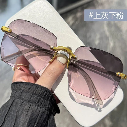 2024 New Rimless Women's Sunglasses Fashion Gradient Lenses Sun glasses Lady Vintage Alloy Legs Classic Designer Shades UV400