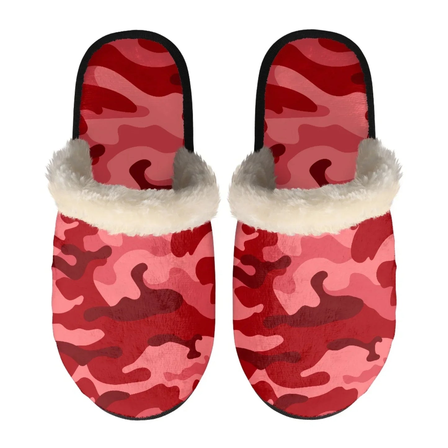 Unisex Indoor Home Pink Camouflage Plush Cotton Slippers Comfortable Keep Warm Flannel Upper EVA Soles With Anti-Slip Design