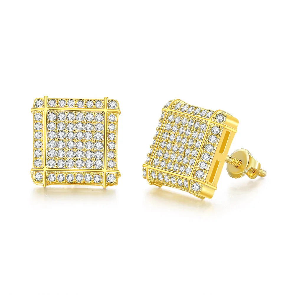 Hip Hop 8MM Square Stud Earrings For Women Men Iced Out Bling Micro Full Pave Rhinestone CZ Stone Earring Trendy Jewelry OHE127