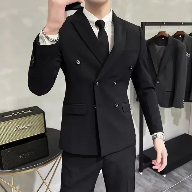 Wedding 2 Piece Outfit Set Male Slim Fit Full Men's Suits and Blazers Dress Formal Groom Clothes Elegant Spring Autumn Luxury