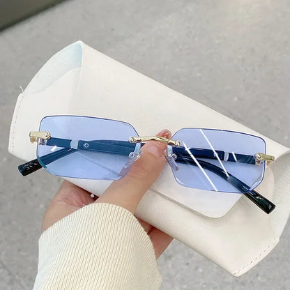 Rimless Square Frame Eyeglasses Goggle High Definition Sunglasses for Men Ladies Blue Light Blocking Eye Protection Eyewear