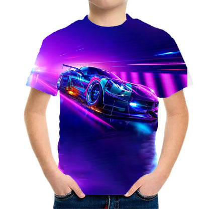 Kids Clothes Boys Purple Cool Racing Car Tee Shirts Graphics Tshirt Summer Children 's T-Shirt Clothing Teens Tops Korean Black