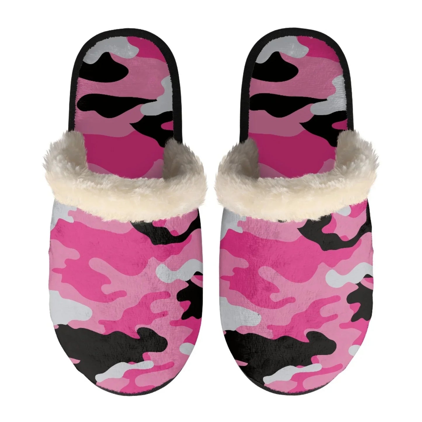 Unisex Indoor Home Pink Camouflage Plush Cotton Slippers Comfortable Keep Warm Flannel Upper EVA Soles With Anti-Slip Design