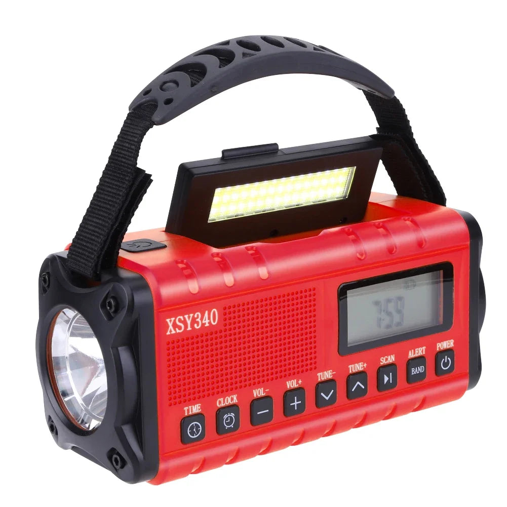 12000mAh AM/FM/NOAA Weather Radio with 2 Solar Panels Solar Hand Crank Portable Emergency Radio Reading Lamp for Outdoor Camping