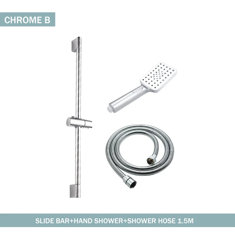 Adjustable Shower Bar Lifting Rod Extendable Wall Mount Shower Horizontal Bar Column Black White Chrome Bathroom Riser Slide