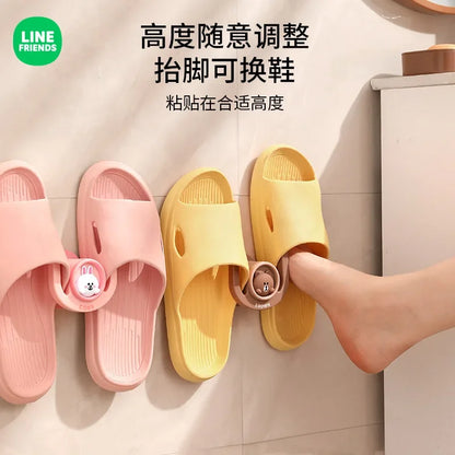 Brown Wall Mounted Cartoon Punch Free Wall Drain Slipper Storage Rack Line Friends Kawaii Home Bathroom Bathroom Slipper Rack