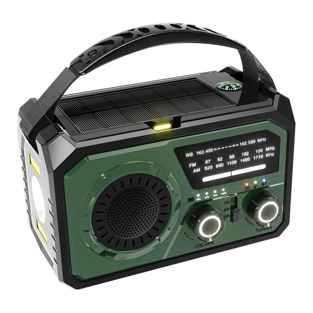 16000mAh AM/FM/WB NOAA Weather Radio Solar Hand Crank Radio LED Flashlight Reading Lamp Bluetooth5.3 Speaker Emergency Radio