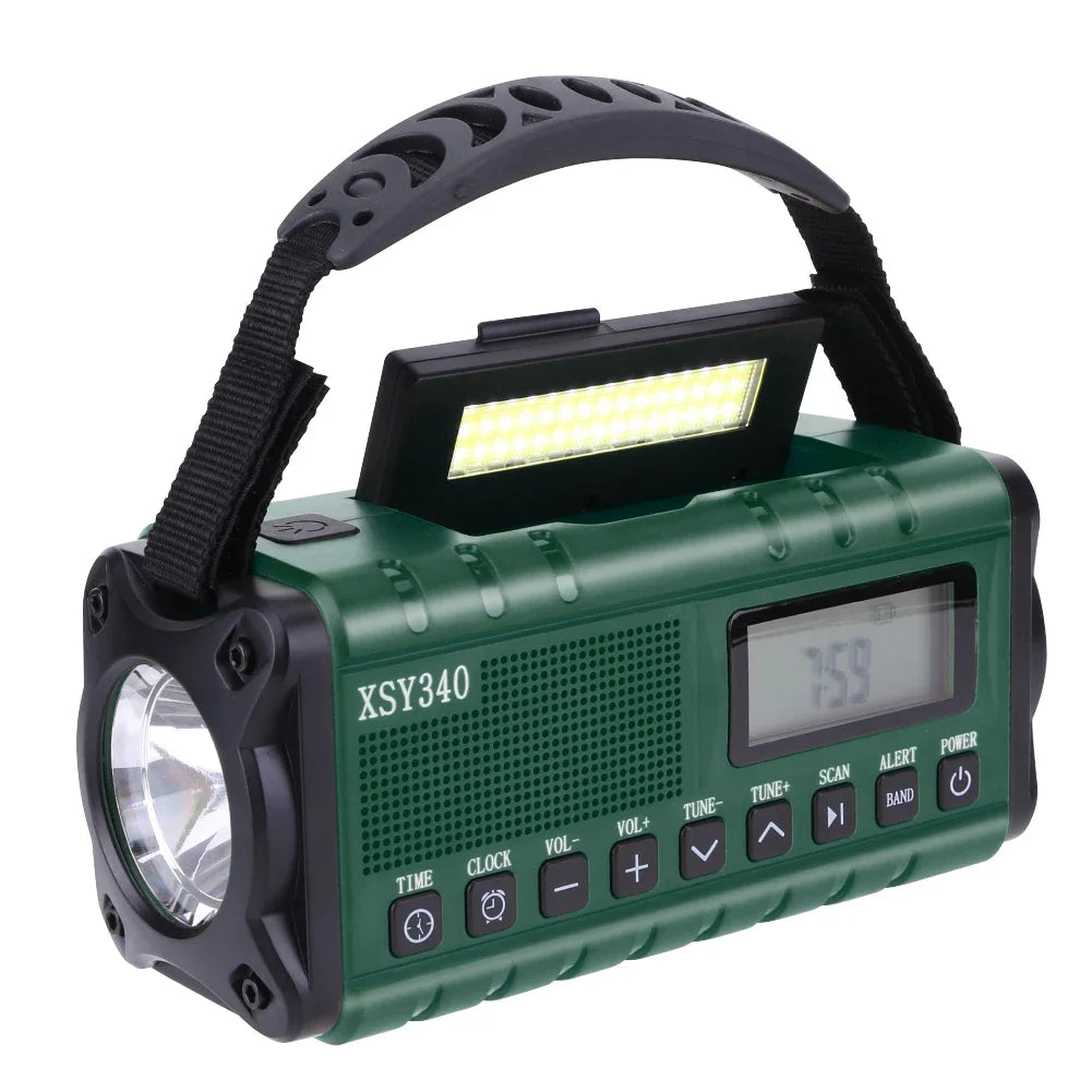 12000mAh AM/FM/NOAA Weather Radio with 2 Solar Panels Solar Hand Crank Portable Emergency Radio Reading Lamp for Outdoor Camping