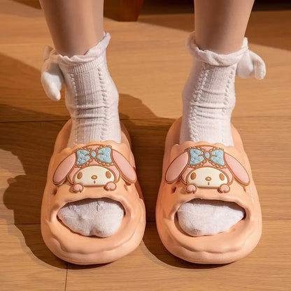 Miniso Cinnamoroll Kuromi Female Home Slippers Elder Girls Indoor Sandals Soft Soled Non-Slip Teenages Bathroom Shoe Women Youth