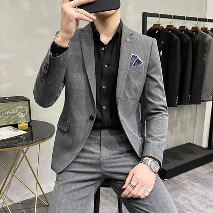 (Suit + Trousers) High-quality Two-piece Groom Wedding High-end Suit Business Casual  Banquet Everything  Costume Homme De Luxe