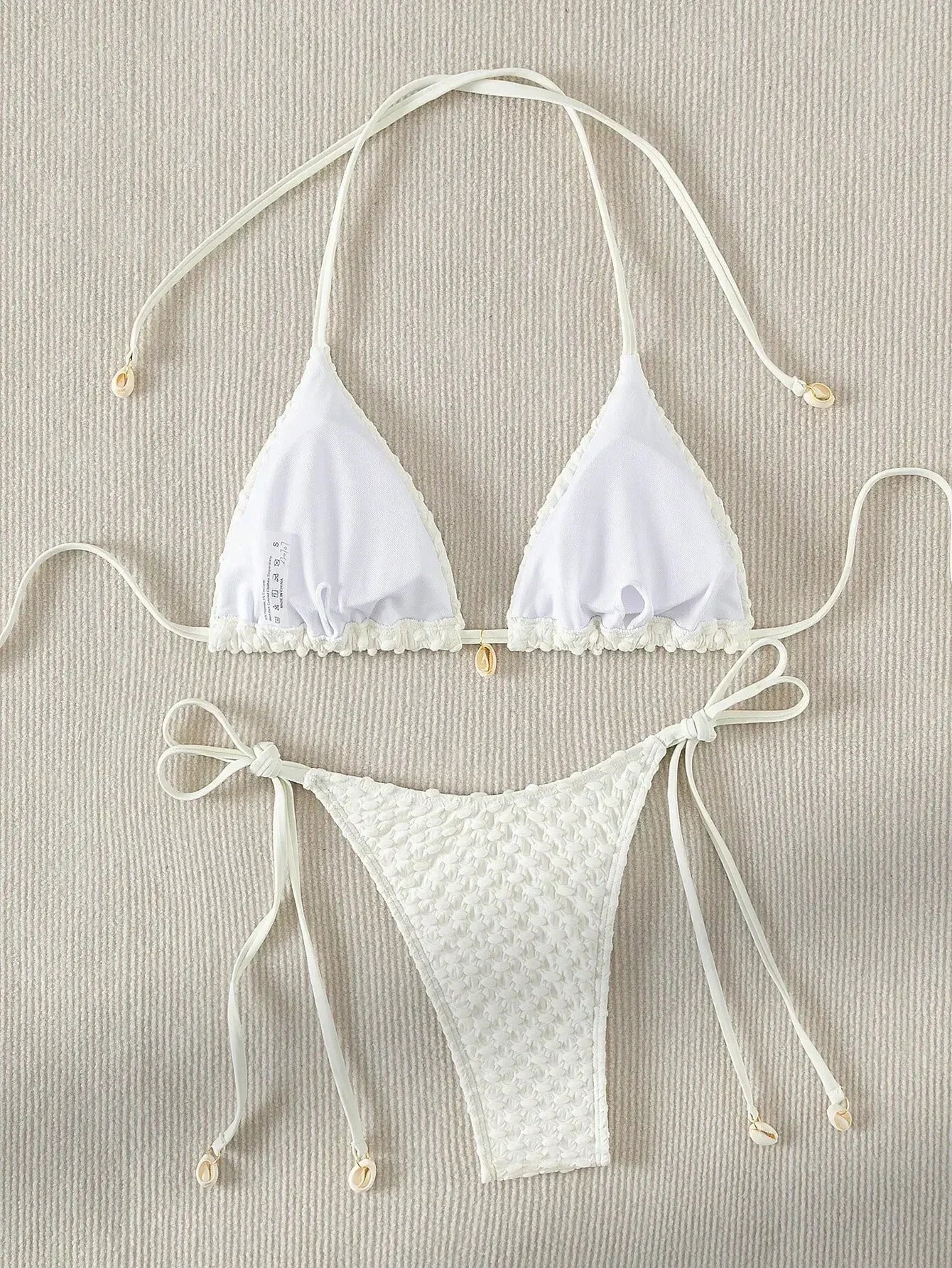 Sexy Bikini Set White Shell Designer Swimsuit 2025 New Halter Push Up Micro Bikinis Summer Bathing Suit Tie Side Thong Swimwear