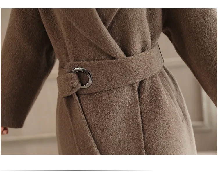 2025 Winter Office Lady Belt Dames Lange Winter Wollen Mix Jas Omslagkraag Wollen Jas En Jas Losse Effen Bovenkleding - Afbeelding 5