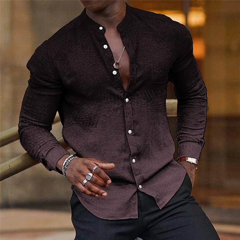 Simple Gradient Shirts For Men Spring Autumn Fashion Casual 3D Printed Long Sleeve Shirt Loose Lapel Daily Business Blouse Tops - Afbeelding 2