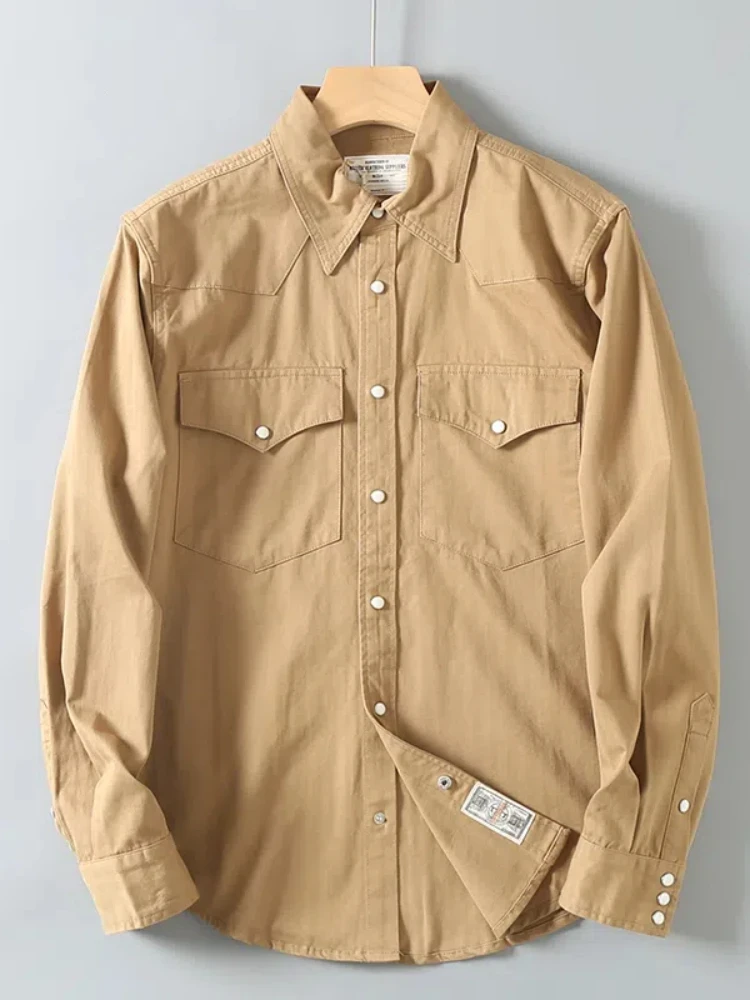 Spring And Autumn New American Retro Long-Sleeve Lapel Cargo Shirt Men's Fashion 100% Cotton Washed Double Pocket Casual Blouses - Afbeelding 6