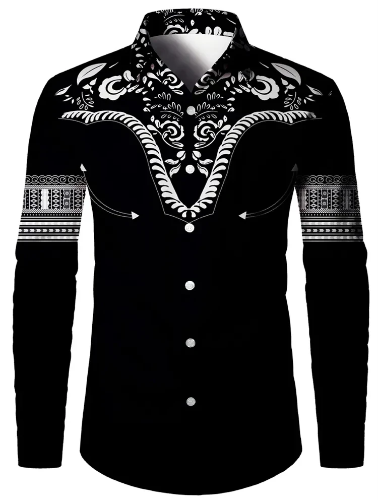 New Retro Men's Lapel Shirt Men's Exquisite Ethnic Print Slim Shirt New Fall Fashion Office Long-sleeved Blouse Elegant Shirt - Afbeelding 18
