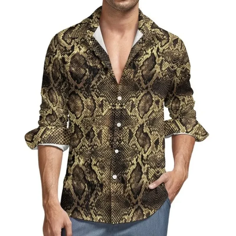 Snakeskin Pattern Print Men's Shirts Casual Single-Breasted Blouses Long Sleeve Shirt Streetwear Trend Lapel Tops Men Clothing - Afbeelding 12