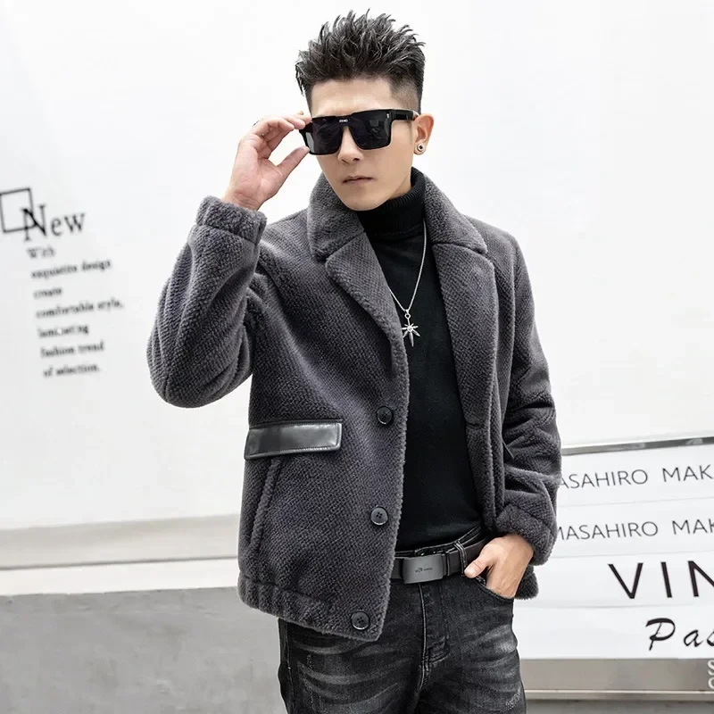 Winter New Fur Clothing Male Real Lamb Fur Coats for Men Sheep Sheared Fleece Suit Collar Composite Fur Integrated Short Clothes - Afbeelding 5