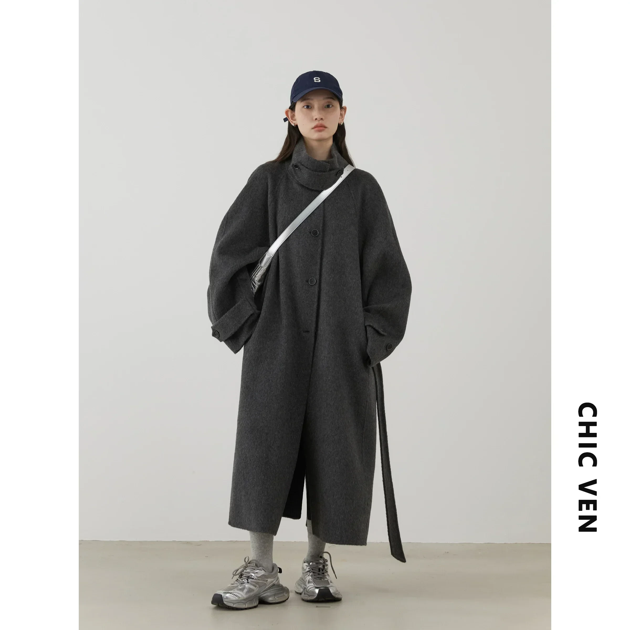 CHIC Dames Wollen Jas Enkellang Losse Staande Kraag Riem Lange Dubbelzijdige Dames Overjas Herfst Winter 2024/25 - Afbeelding 11