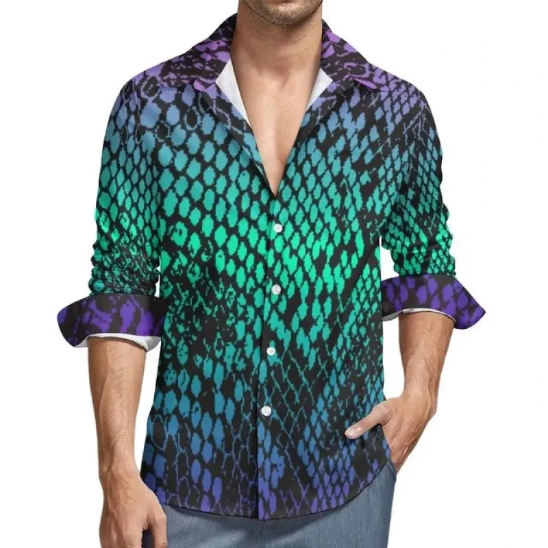 Snakeskin Pattern Print Men's Shirts Casual Single-Breasted Blouses Long Sleeve Shirt Streetwear Trend Lapel Tops Men Clothing - Afbeelding 10