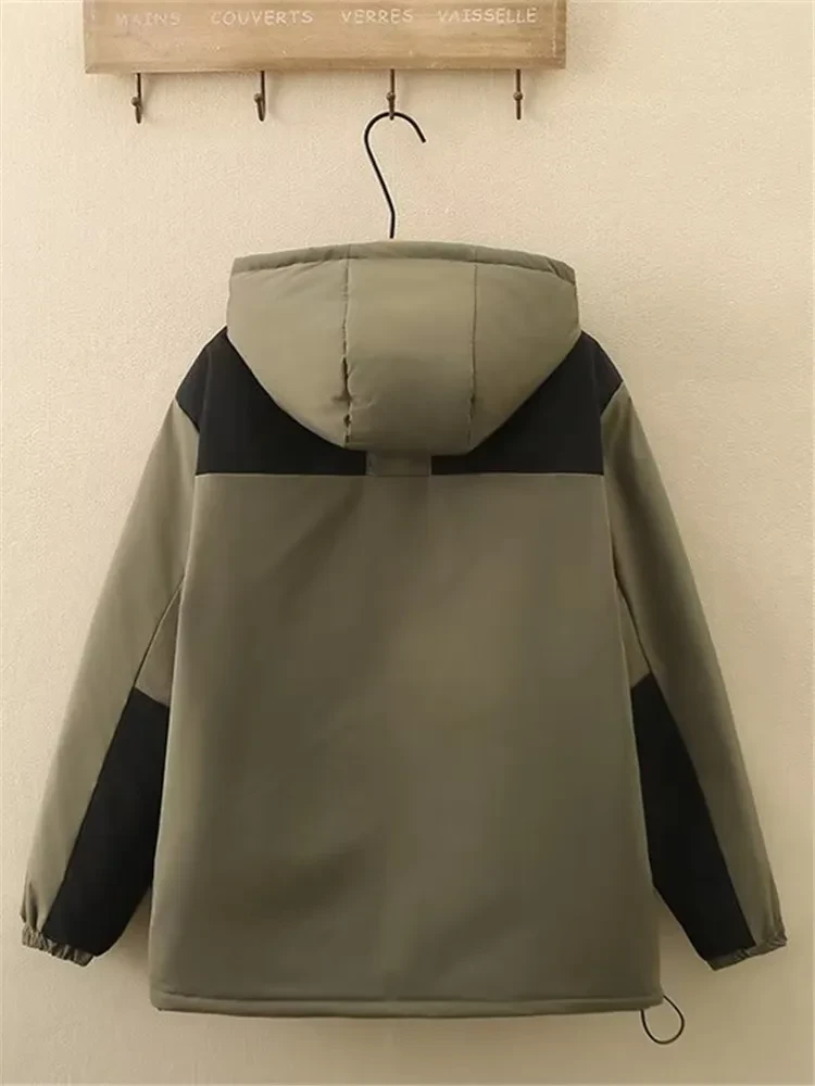 Plus Size Women's Clothing New Winter Jacket Long Sleeve Hooded Zipped Windproof Warm Coat With Cotton And Thickened Interlayer - Afbeelding 3