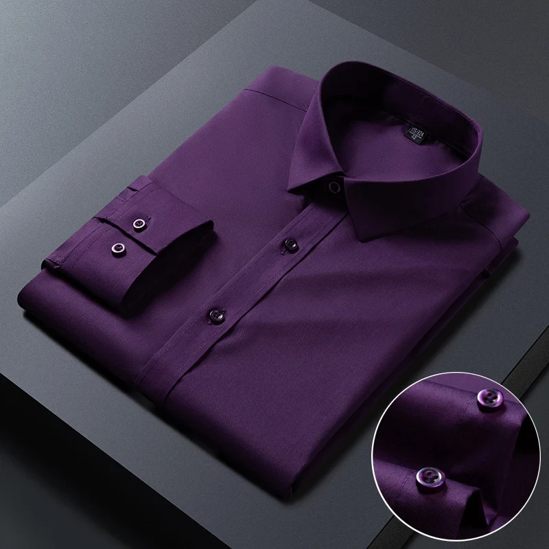 Bamboo Fiber Anti-Wrinkle Mens Shirts Long Sleeve Dress Shirts For Slim Fit Camisa Social Business Blouse White Shirt S-7XL 8XL - Afbeelding 9