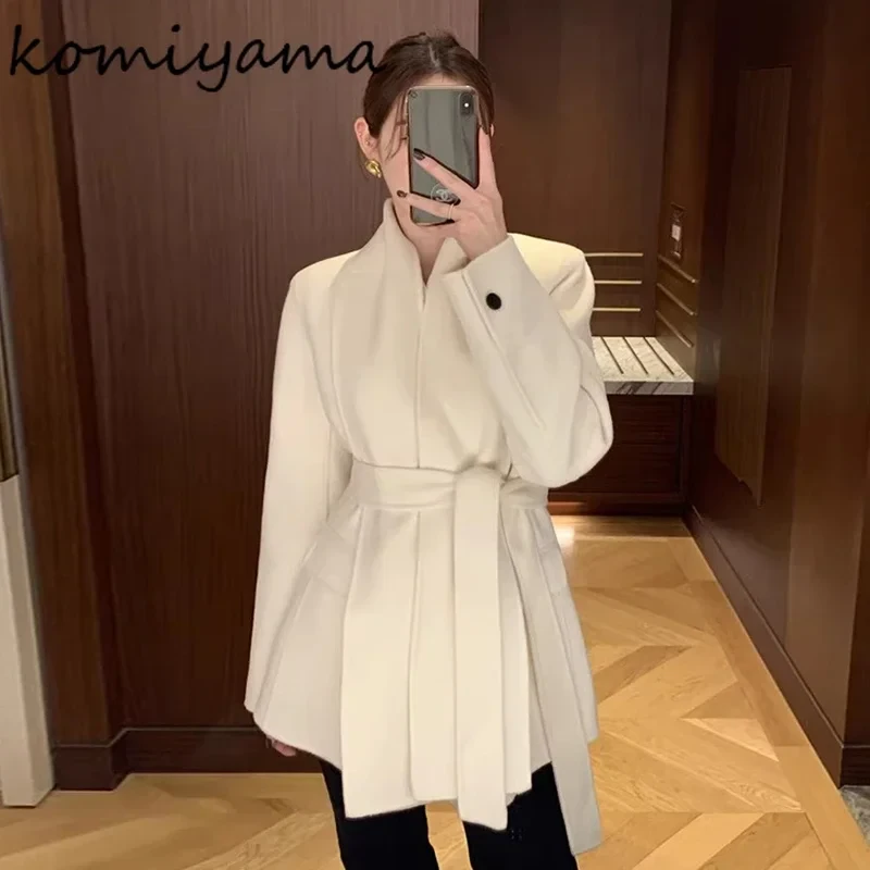 Bandage Tunic Women 2025 Outerwears V-neck Long Sleeve Jacket Korean Chaquetas Mujer Autumn Winter Jackets Temperament Coats