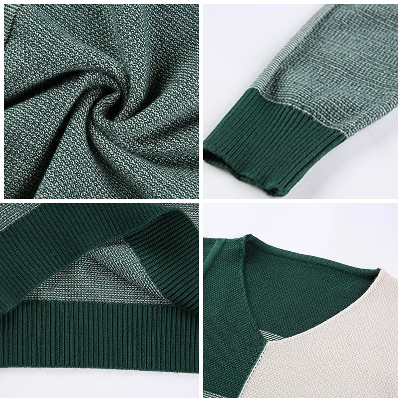 BROWON Men Autumn Sweater Long Sleeve Sweater Male Color Match Casual Splicing Design Slim Sweaters Outwear Hot Sale - Afbeelding 3