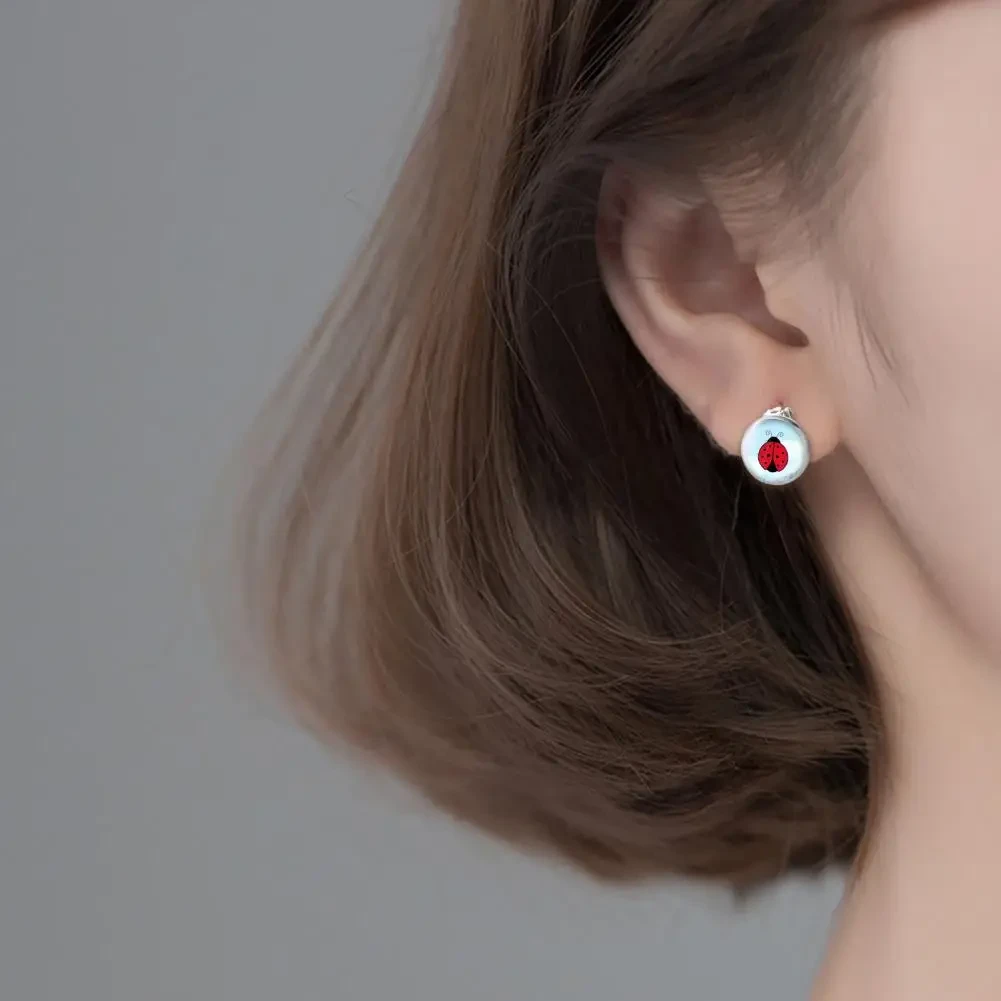 Women's Ear Clips Cute Anti-rust Ladies Glass Ladybug Earrings Hoop Dot Earrings Jewelry Women Clip Earrings Daily Wear - Afbeelding 4