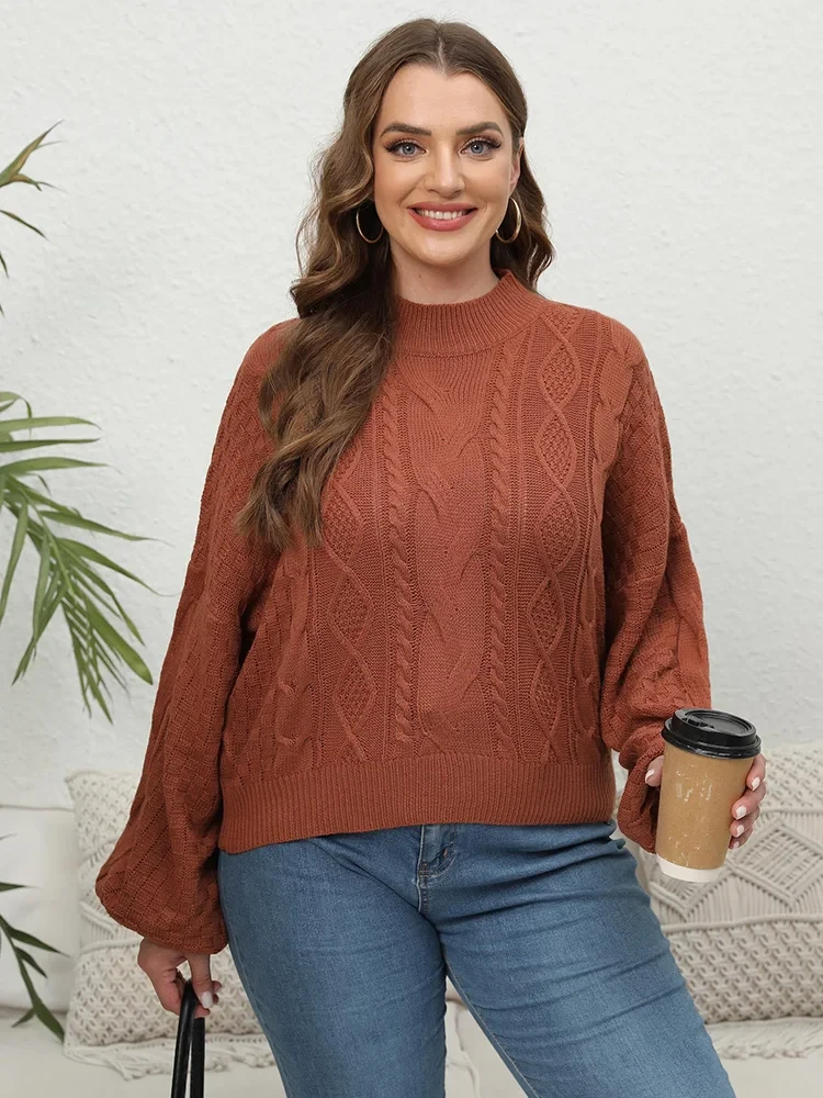 GIBSIE Plus Size Womens Short Sweaters Autumn Winter 2025 Causal Mock Neck Lantern Long Sleeve Pullover Knitted Sweater Tops - Afbeelding 8