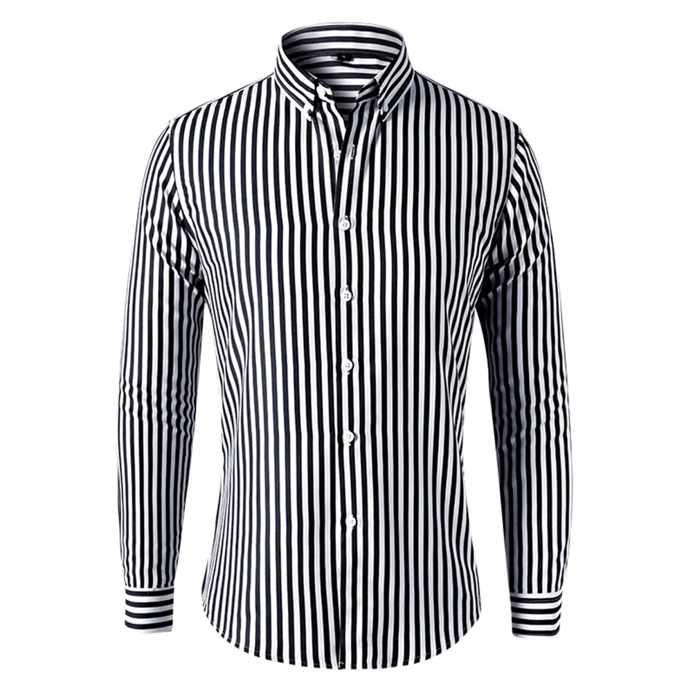 Men's Casual Striped Shirt Baggy Lapel Top Long Sleeve Button Blouse Perfect for Vacation and Holiday Multiple Colors - Afbeelding 9