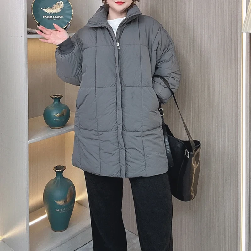 Plus Size Women Parka Winter New Loose Stand Collar Thickened Medium Long Down Cotton Jacket 8547 - Afbeelding 2