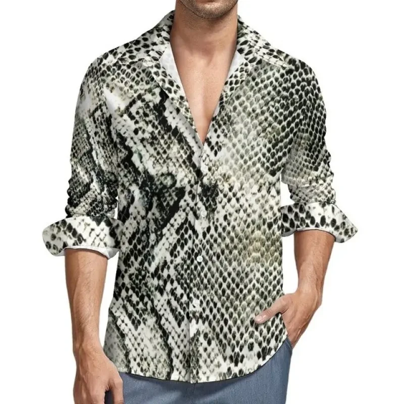 Snakeskin Pattern Print Men's Shirts Casual Single-Breasted Blouses Long Sleeve Shirt Streetwear Trend Lapel Tops Men Clothing - Afbeelding 14