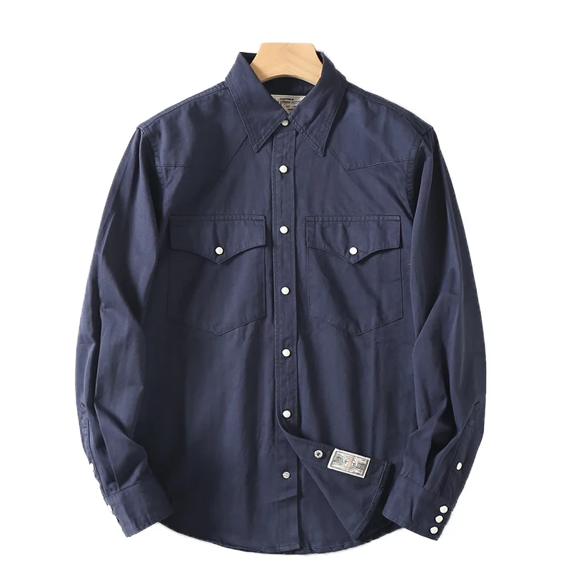 Spring And Autumn New American Retro Long-Sleeve Lapel Cargo Shirt Men's Fashion 100% Cotton Washed Double Pocket Casual Blouses - Afbeelding 5