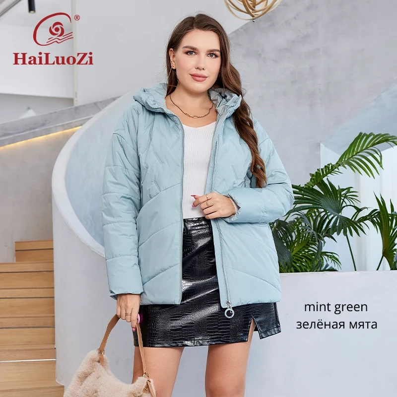 HaiLuoZi 2023 New Plus Size Women Clothing Short Hooded Quilting Female Outwear Classic Design Lightweight Women's Jacket 5529 - Afbeelding 9